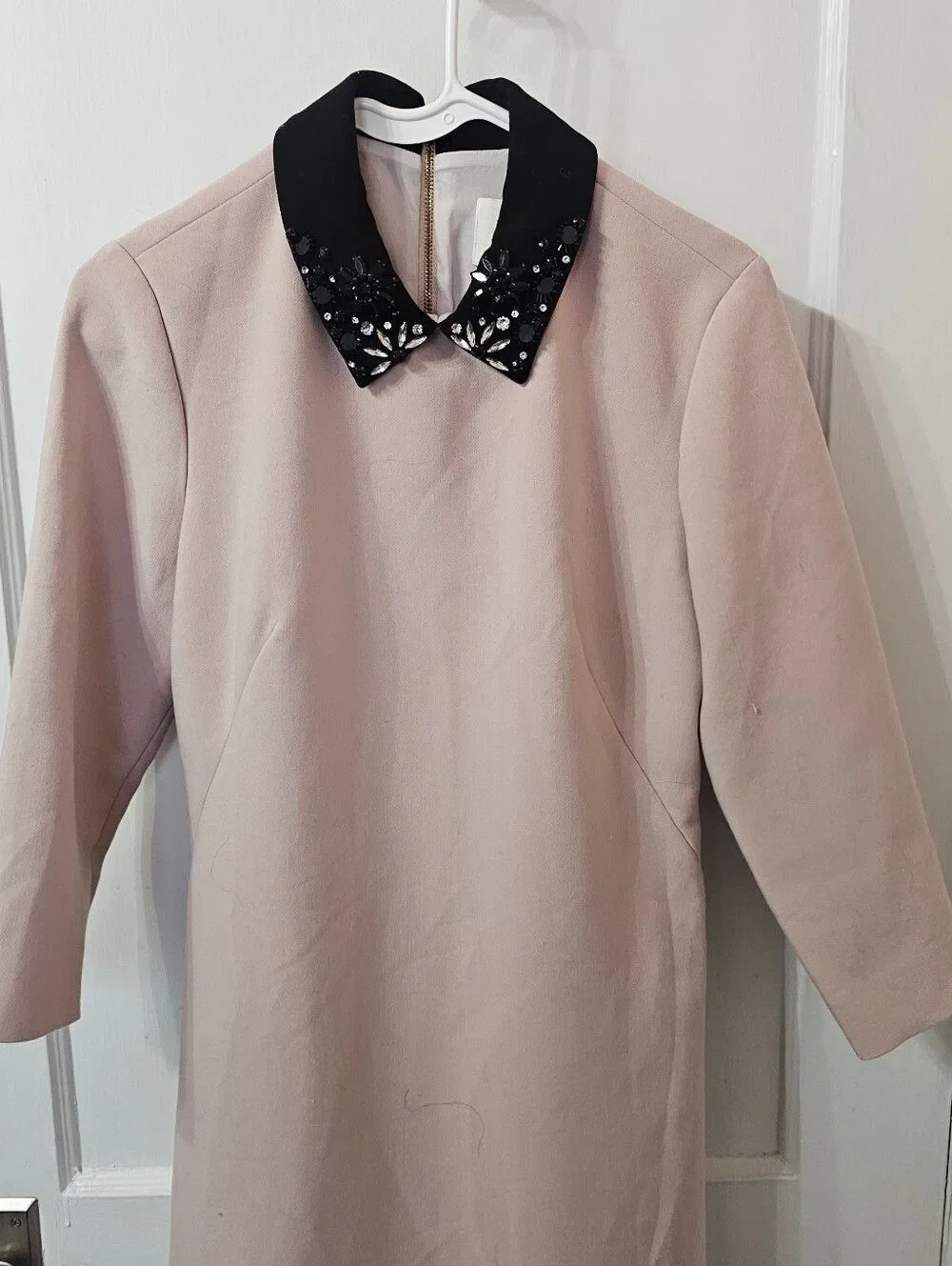 Kate Spade Beaded Collar Shift Dress in Blush Pink and Black, Sz 4